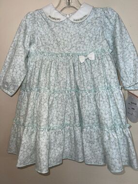 Sarah Louise Long Sleeve Floral Tiered Dress in Soft Blue 18M